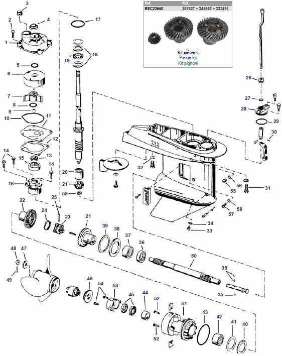 40-50 PK 2-Cil. Small Gearcase (89-05) 40-50 PK 2-Cil. Small Gearcase (89-05)